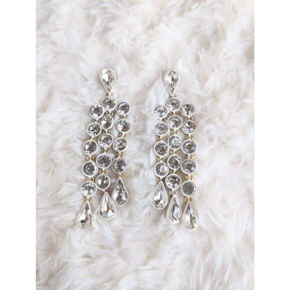 🎀J. CREW Crystal Waterfall Cascade Drop Earrings - Picture 2 of 3
